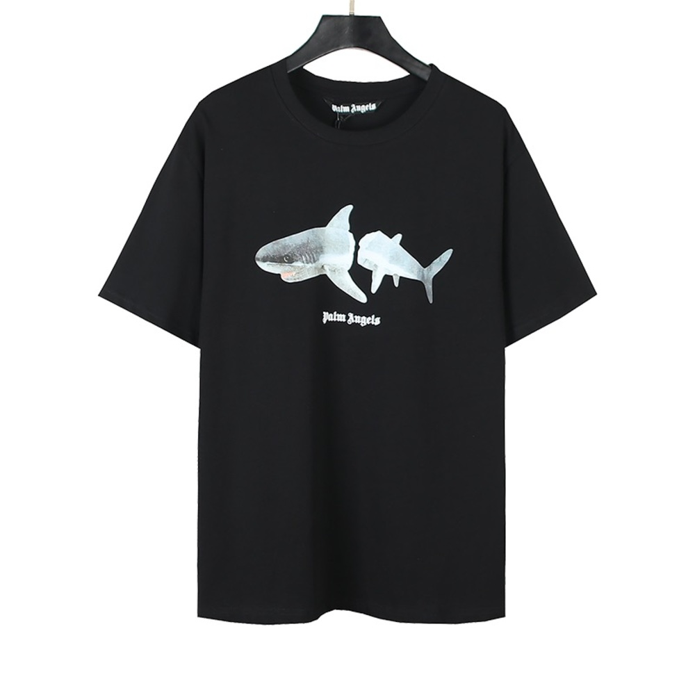 Palm Angels Black Tee with Shark Graphic